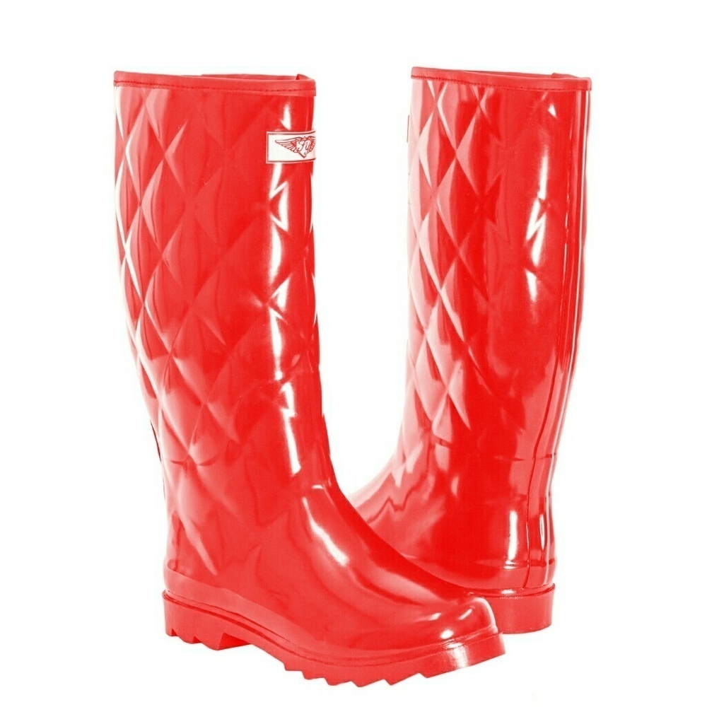 Women's Rainboots, Rubber Tall Rain Boots, RB-1411, Red Quilt, Size 6